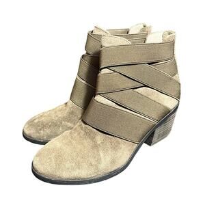 Eileen Fisher Willis Taupe Gray Brown Green Suede Leather Strappy Ankle Boot 5.5